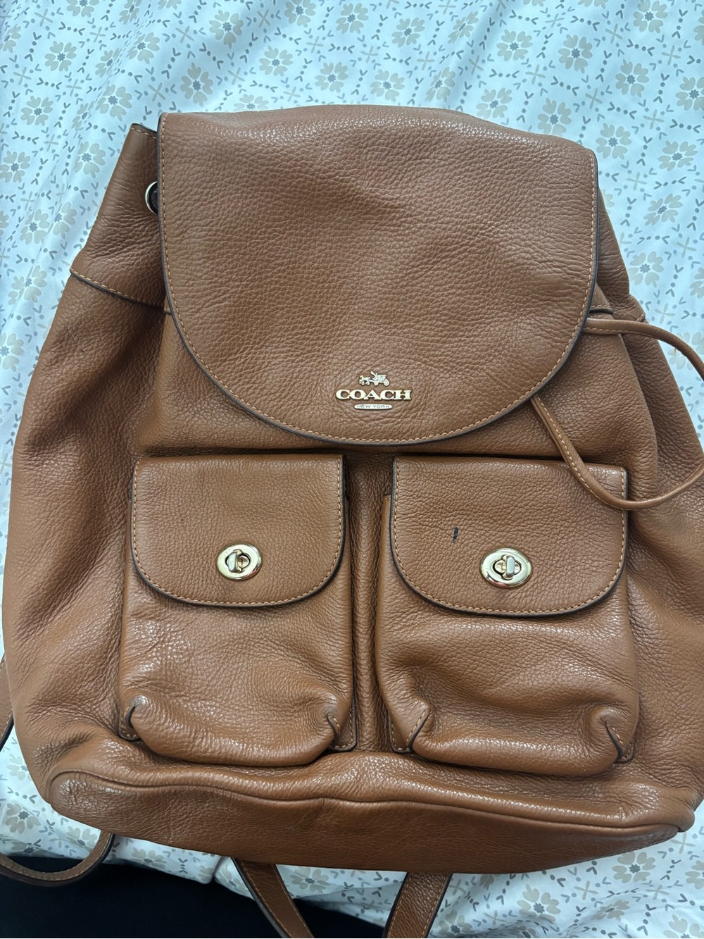 Coach Brown Pebbled Leather Drawstring Backpack